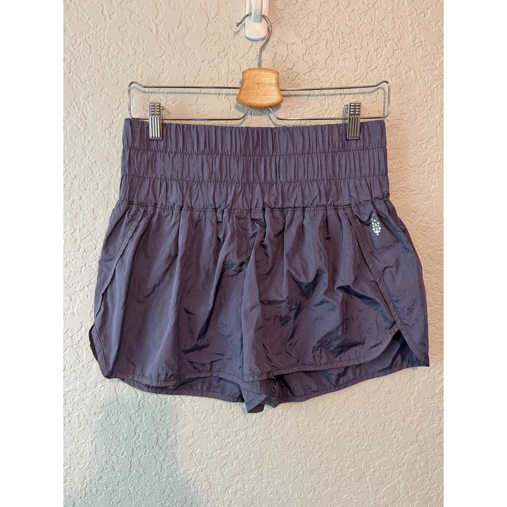 Free People Movement Shorts Large Purple High Waisted Smocked Running